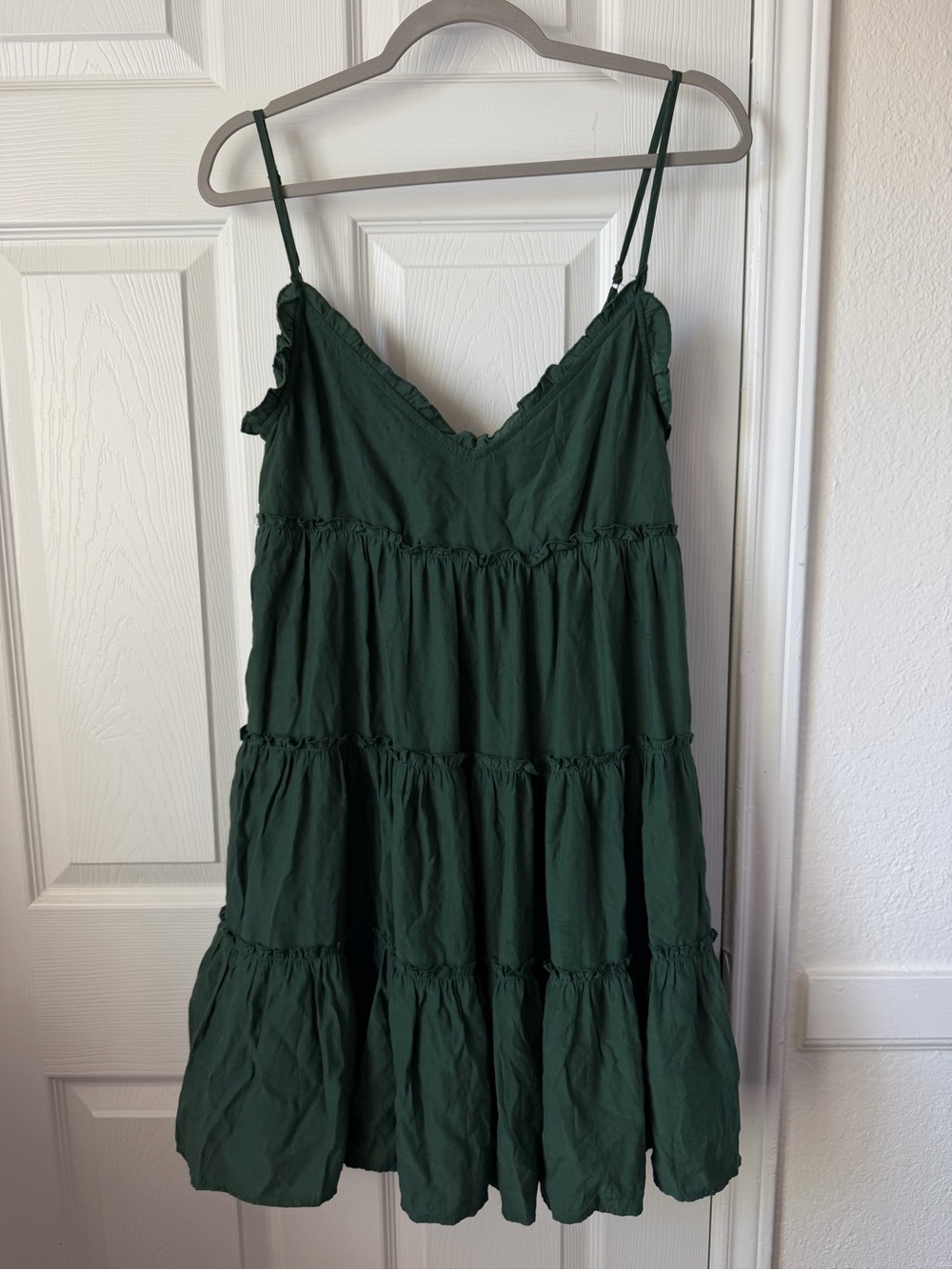 The Impeccable Pig Forest Green Tiered Ruffle Mini Dress S